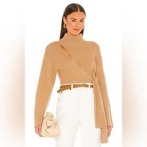 Jonathan Simkhai Women's Tan Amaris Wrap Turtle-Neck Sweater Size Small